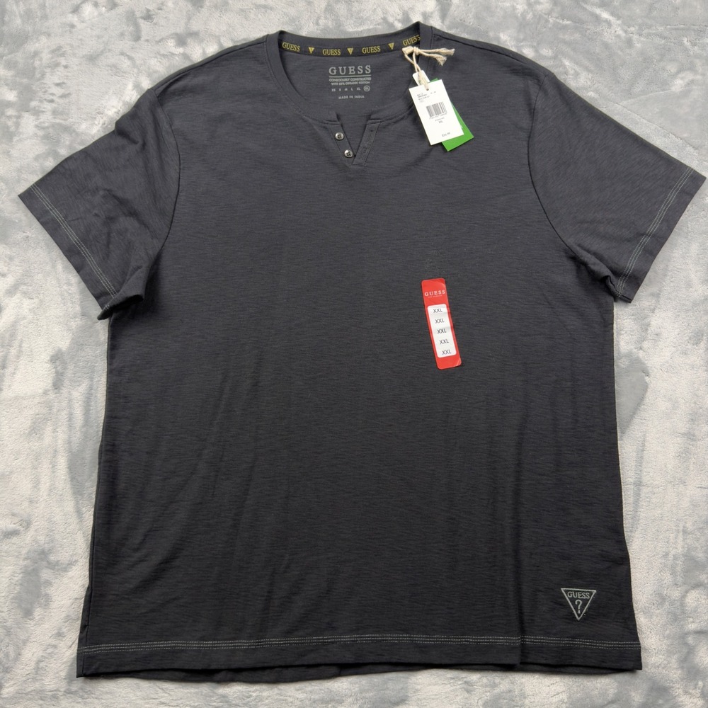Guess Mens Ricky Slub Suit Henley T-Shirt Jet Black XXL New